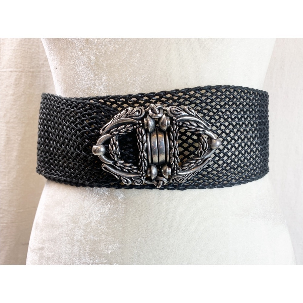 Vintage 80s Fahrenheit wide woven linen Belt